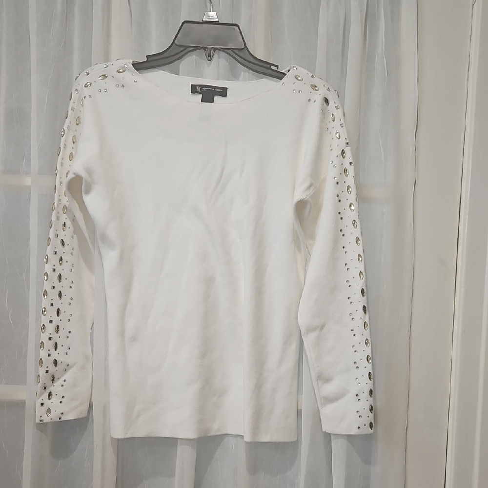 INC International Concepts White Eyelet Long Sleeve Top